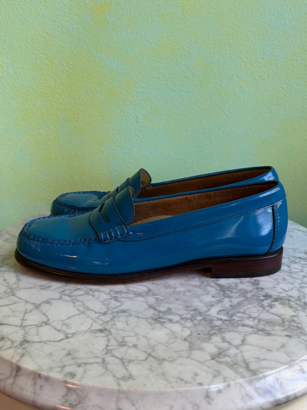 Cerulean Blue Patent Leather Bass Weejuns Penny Loafers, Size 8M - Picture 4 of 10